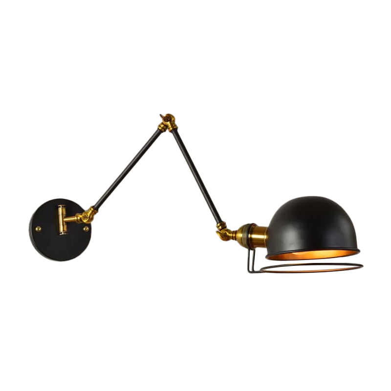 Bowl Restaurant Extendable Wall Lamp Vintage Metal Single Black Wall Mounted Light with Wire Guard, 4"+4"/8"+8"/12"+6" Wide Black 8"+8" Clearhalo 'Art deco wall lights' 'Cast Iron' 'Glass' 'Industrial wall lights' 'Industrial' 'Middle century wall lights' 'Modern' 'Rustic wall lights' 'Tiffany' 'Traditional wall lights' 'Wall Lamps & Sconces' 'Wall Lights' Lighting' 1916848