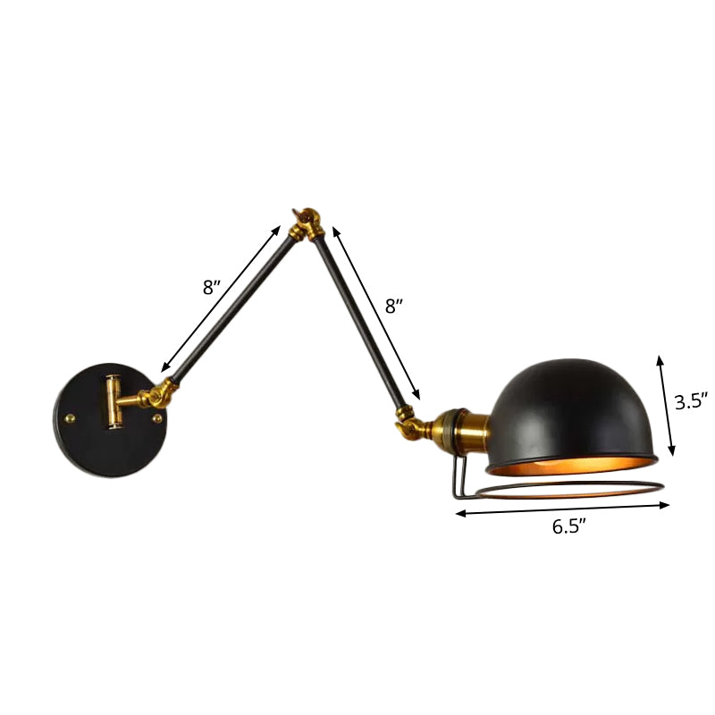 Bowl Restaurant Extendable Wall Lamp Vintage Metal Single Black Wall Mounted Light with Wire Guard, 4"+4"/8"+8"/12"+6" Wide Clearhalo 'Art deco wall lights' 'Cast Iron' 'Glass' 'Industrial wall lights' 'Industrial' 'Middle century wall lights' 'Modern' 'Rustic wall lights' 'Tiffany' 'Traditional wall lights' 'Wall Lamps & Sconces' 'Wall Lights' Lighting' 1916849