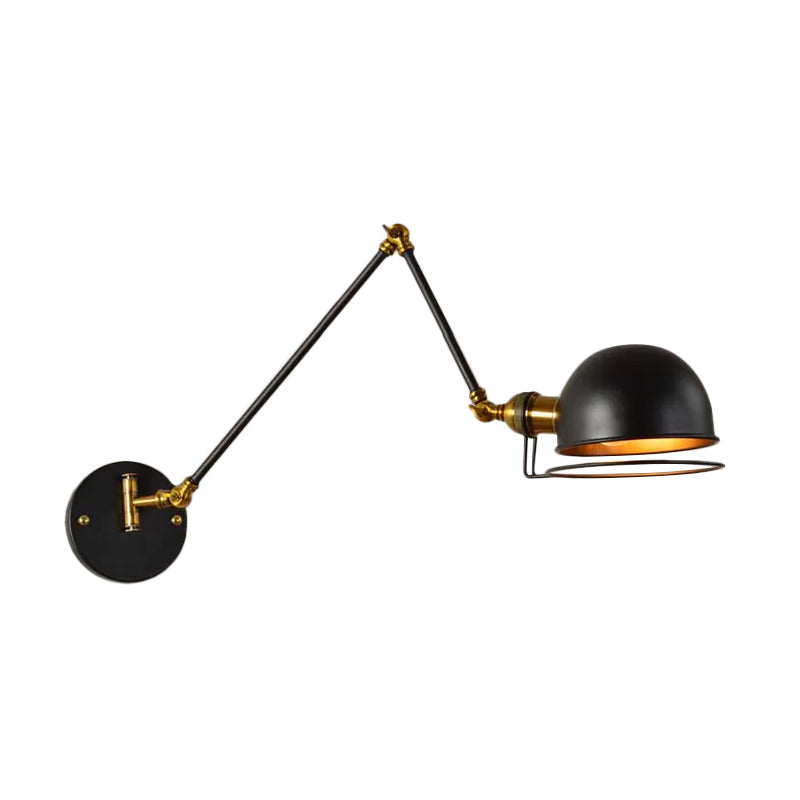Bowl Restaurant Extendable Wall Lamp Vintage Metal Single Black Wall Mounted Light with Wire Guard, 4"+4"/8"+8"/12"+6" Wide Black 12"+6" Clearhalo 'Art deco wall lights' 'Cast Iron' 'Glass' 'Industrial wall lights' 'Industrial' 'Middle century wall lights' 'Modern' 'Rustic wall lights' 'Tiffany' 'Traditional wall lights' 'Wall Lamps & Sconces' 'Wall Lights' Lighting' 1916850