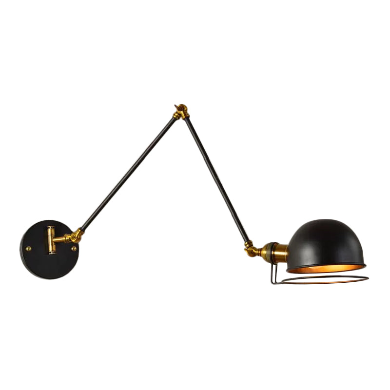 Bowl Restaurant Extendable Wall Lamp Vintage Metal Single Black Wall Mounted Light with Wire Guard, 4"+4"/8"+8"/12"+6" Wide Black 12"+12" Clearhalo 'Art deco wall lights' 'Cast Iron' 'Glass' 'Industrial wall lights' 'Industrial' 'Middle century wall lights' 'Modern' 'Rustic wall lights' 'Tiffany' 'Traditional wall lights' 'Wall Lamps & Sconces' 'Wall Lights' Lighting' 1916852