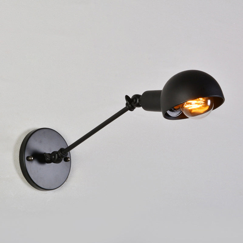 8"+8"/12"+12" W Retro Swing Arm Wall Lamp Single-Bulb Iron Wall Mounted Lighting with Bowl Shade in Black Black 10" Clearhalo 'Art deco wall lights' 'Cast Iron' 'Glass' 'Industrial wall lights' 'Industrial' 'Middle century wall lights' 'Modern' 'Rustic wall lights' 'Tiffany' 'Traditional wall lights' 'Wall Lamps & Sconces' 'Wall Lights' Lighting' 1916854