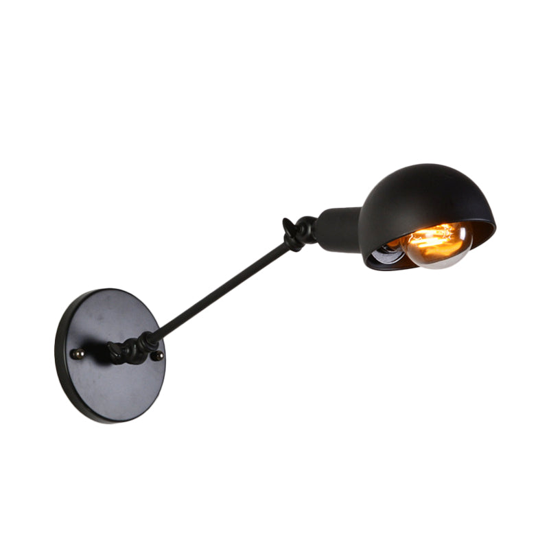 8"+8"/12"+12" W Retro Swing Arm Wall Lamp Single-Bulb Iron Wall Mounted Lighting with Bowl Shade in Black Clearhalo 'Art deco wall lights' 'Cast Iron' 'Glass' 'Industrial wall lights' 'Industrial' 'Middle century wall lights' 'Modern' 'Rustic wall lights' 'Tiffany' 'Traditional wall lights' 'Wall Lamps & Sconces' 'Wall Lights' Lighting' 1916855