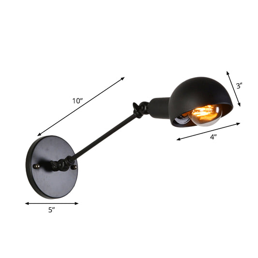 8"+8"/12"+12" W Retro Swing Arm Wall Lamp Single-Bulb Iron Wall Mounted Lighting with Bowl Shade in Black Clearhalo 'Art deco wall lights' 'Cast Iron' 'Glass' 'Industrial wall lights' 'Industrial' 'Middle century wall lights' 'Modern' 'Rustic wall lights' 'Tiffany' 'Traditional wall lights' 'Wall Lamps & Sconces' 'Wall Lights' Lighting' 1916856