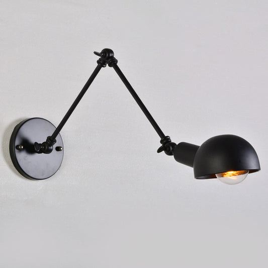 8"+8"/12"+12" W Retro Swing Arm Wall Lamp Single-Bulb Iron Wall Mounted Lighting with Bowl Shade in Black Black 8"+8" Clearhalo 'Art deco wall lights' 'Cast Iron' 'Glass' 'Industrial wall lights' 'Industrial' 'Middle century wall lights' 'Modern' 'Rustic wall lights' 'Tiffany' 'Traditional wall lights' 'Wall Lamps & Sconces' 'Wall Lights' Lighting' 1916857
