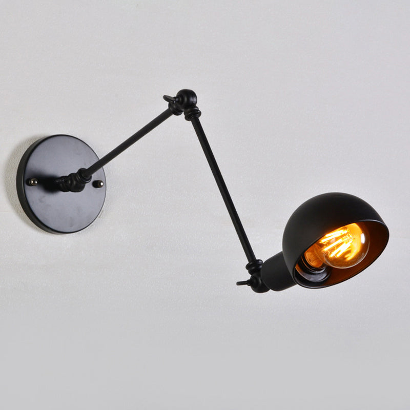 8"+8"/12"+12" W Retro Swing Arm Wall Lamp Single-Bulb Iron Wall Mounted Lighting with Bowl Shade in Black Clearhalo 'Art deco wall lights' 'Cast Iron' 'Glass' 'Industrial wall lights' 'Industrial' 'Middle century wall lights' 'Modern' 'Rustic wall lights' 'Tiffany' 'Traditional wall lights' 'Wall Lamps & Sconces' 'Wall Lights' Lighting' 1916858