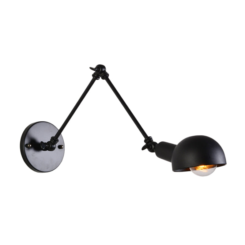 8"+8"/12"+12" W Retro Swing Arm Wall Lamp Single-Bulb Iron Wall Mounted Lighting with Bowl Shade in Black Clearhalo 'Art deco wall lights' 'Cast Iron' 'Glass' 'Industrial wall lights' 'Industrial' 'Middle century wall lights' 'Modern' 'Rustic wall lights' 'Tiffany' 'Traditional wall lights' 'Wall Lamps & Sconces' 'Wall Lights' Lighting' 1916860