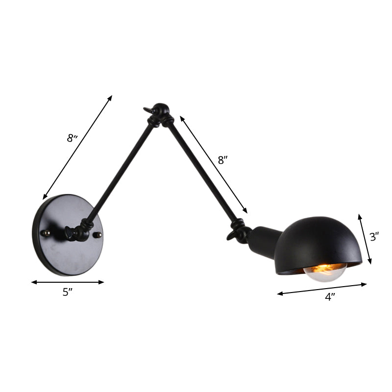 8"+8"/12"+12" W Retro Swing Arm Wall Lamp Single-Bulb Iron Wall Mounted Lighting with Bowl Shade in Black Clearhalo 'Art deco wall lights' 'Cast Iron' 'Glass' 'Industrial wall lights' 'Industrial' 'Middle century wall lights' 'Modern' 'Rustic wall lights' 'Tiffany' 'Traditional wall lights' 'Wall Lamps & Sconces' 'Wall Lights' Lighting' 1916861