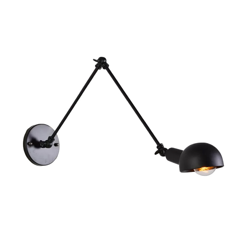 8"+8"/12"+12" W Retro Swing Arm Wall Lamp Single-Bulb Iron Wall Mounted Lighting with Bowl Shade in Black Black 12"+12" Clearhalo 'Art deco wall lights' 'Cast Iron' 'Glass' 'Industrial wall lights' 'Industrial' 'Middle century wall lights' 'Modern' 'Rustic wall lights' 'Tiffany' 'Traditional wall lights' 'Wall Lamps & Sconces' 'Wall Lights' Lighting' 1916862