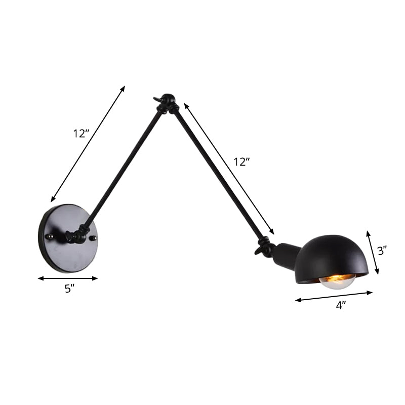 8"+8"/12"+12" W Retro Swing Arm Wall Lamp Single-Bulb Iron Wall Mounted Lighting with Bowl Shade in Black Clearhalo 'Art deco wall lights' 'Cast Iron' 'Glass' 'Industrial wall lights' 'Industrial' 'Middle century wall lights' 'Modern' 'Rustic wall lights' 'Tiffany' 'Traditional wall lights' 'Wall Lamps & Sconces' 'Wall Lights' Lighting' 1916863