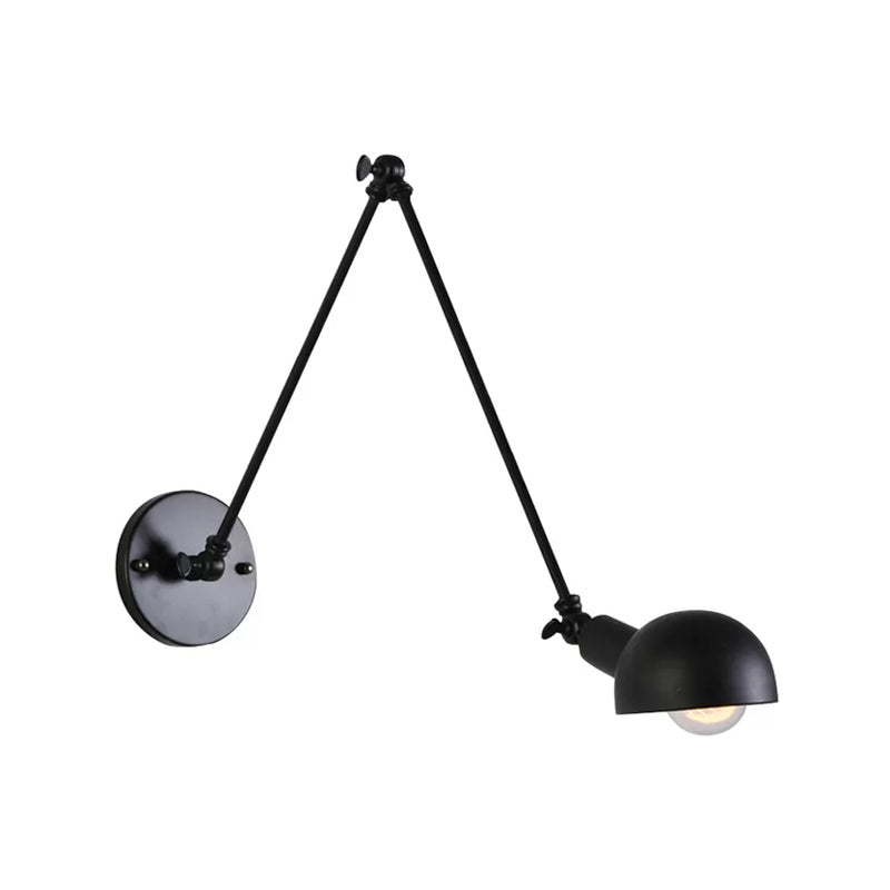 8"+8"/12"+12" W Retro Swing Arm Wall Lamp Single-Bulb Iron Wall Mounted Lighting with Bowl Shade in Black Black 16"+16" Clearhalo 'Art deco wall lights' 'Cast Iron' 'Glass' 'Industrial wall lights' 'Industrial' 'Middle century wall lights' 'Modern' 'Rustic wall lights' 'Tiffany' 'Traditional wall lights' 'Wall Lamps & Sconces' 'Wall Lights' Lighting' 1916864