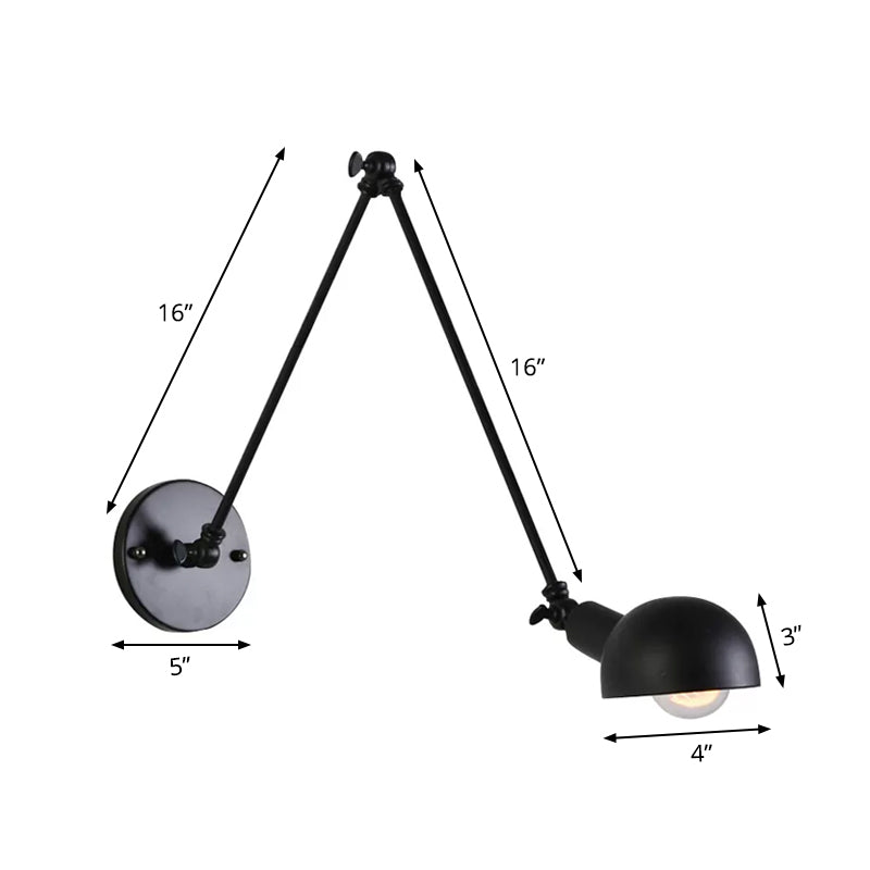 8"+8"/12"+12" W Retro Swing Arm Wall Lamp Single-Bulb Iron Wall Mounted Lighting with Bowl Shade in Black Clearhalo 'Art deco wall lights' 'Cast Iron' 'Glass' 'Industrial wall lights' 'Industrial' 'Middle century wall lights' 'Modern' 'Rustic wall lights' 'Tiffany' 'Traditional wall lights' 'Wall Lamps & Sconces' 'Wall Lights' Lighting' 1916865