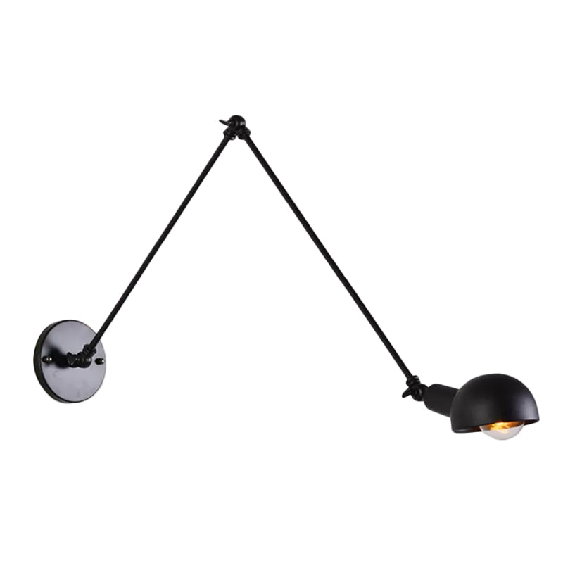 8"+8"/12"+12" W Retro Swing Arm Wall Lamp Single-Bulb Iron Wall Mounted Lighting with Bowl Shade in Black Black 19.5"+19.5" Clearhalo 'Art deco wall lights' 'Cast Iron' 'Glass' 'Industrial wall lights' 'Industrial' 'Middle century wall lights' 'Modern' 'Rustic wall lights' 'Tiffany' 'Traditional wall lights' 'Wall Lamps & Sconces' 'Wall Lights' Lighting' 1916866