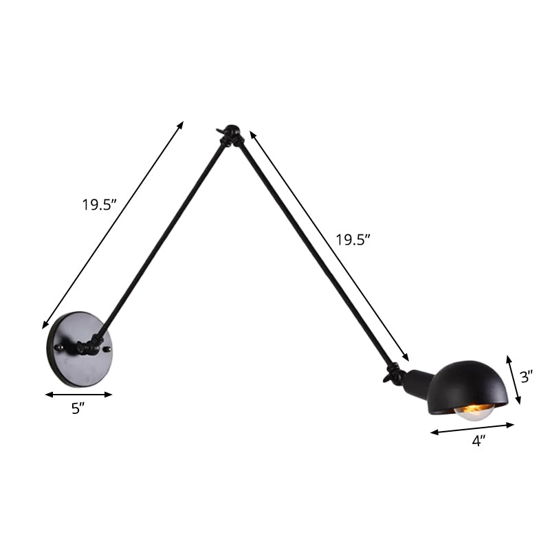 8"+8"/12"+12" W Retro Swing Arm Wall Lamp Single-Bulb Iron Wall Mounted Lighting with Bowl Shade in Black Clearhalo 'Art deco wall lights' 'Cast Iron' 'Glass' 'Industrial wall lights' 'Industrial' 'Middle century wall lights' 'Modern' 'Rustic wall lights' 'Tiffany' 'Traditional wall lights' 'Wall Lamps & Sconces' 'Wall Lights' Lighting' 1916867