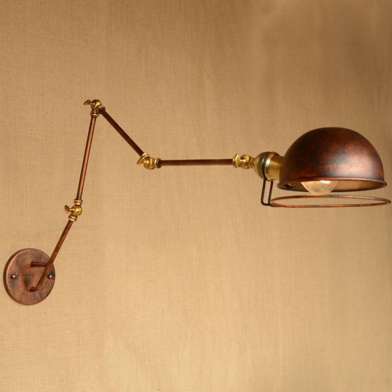 Iron Rust Wall Reading Lamp Hemispherical 1-Light Farmhouse Wall Mounted Lighting with Rotating Arm and Wire Guard Rust Clearhalo 'Art deco wall lights' 'Cast Iron' 'Glass' 'Industrial wall lights' 'Industrial' 'Middle century wall lights' 'Modern' 'Rustic wall lights' 'Tiffany' 'Traditional wall lights' 'Wall Lamps & Sconces' 'Wall Lights' Lighting' 1916884