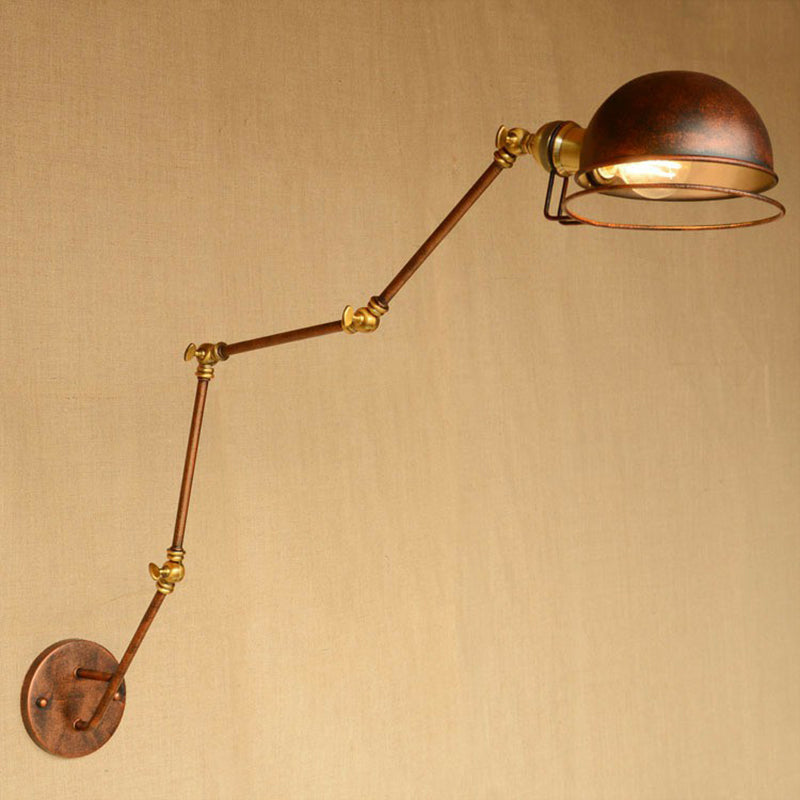Iron Rust Wall Reading Lamp Hemispherical 1-Light Farmhouse Wall Mounted Lighting with Rotating Arm and Wire Guard Clearhalo 'Art deco wall lights' 'Cast Iron' 'Glass' 'Industrial wall lights' 'Industrial' 'Middle century wall lights' 'Modern' 'Rustic wall lights' 'Tiffany' 'Traditional wall lights' 'Wall Lamps & Sconces' 'Wall Lights' Lighting' 1916885