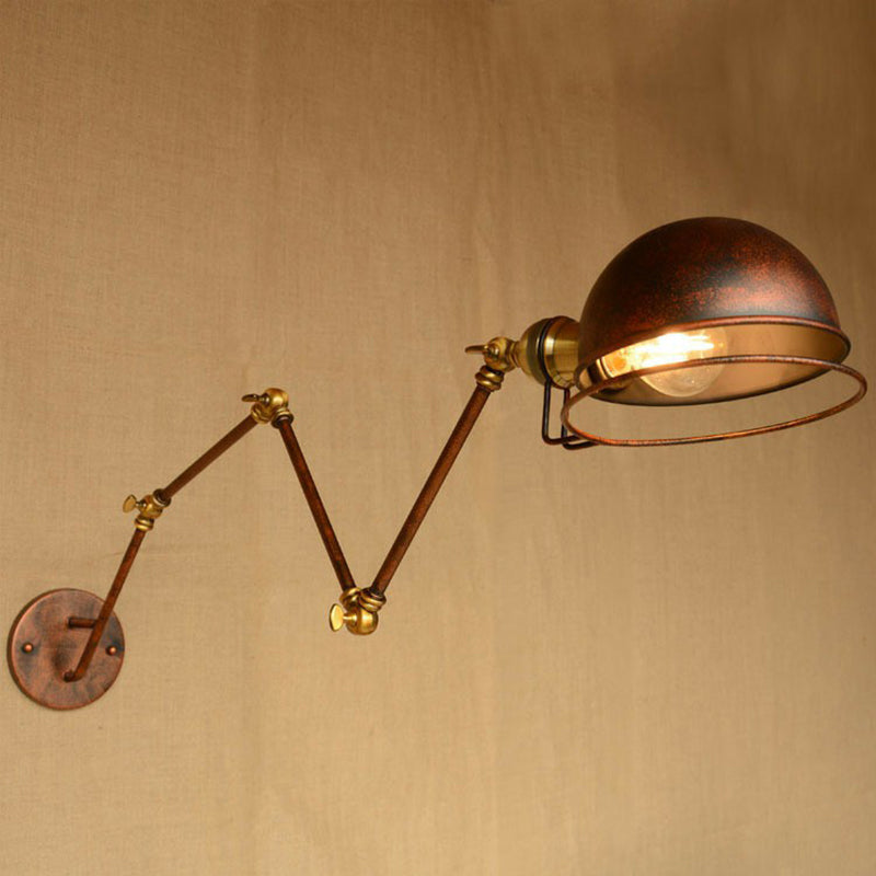 Iron Rust Wall Reading Lamp Hemispherical 1-Light Farmhouse Wall Mounted Lighting with Rotating Arm and Wire Guard Clearhalo 'Art deco wall lights' 'Cast Iron' 'Glass' 'Industrial wall lights' 'Industrial' 'Middle century wall lights' 'Modern' 'Rustic wall lights' 'Tiffany' 'Traditional wall lights' 'Wall Lamps & Sconces' 'Wall Lights' Lighting' 1916886