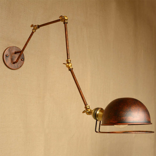 Iron Rust Wall Reading Lamp Hemispherical 1-Light Farmhouse Wall Mounted Lighting with Rotating Arm and Wire Guard Clearhalo 'Art deco wall lights' 'Cast Iron' 'Glass' 'Industrial wall lights' 'Industrial' 'Middle century wall lights' 'Modern' 'Rustic wall lights' 'Tiffany' 'Traditional wall lights' 'Wall Lamps & Sconces' 'Wall Lights' Lighting' 1916887