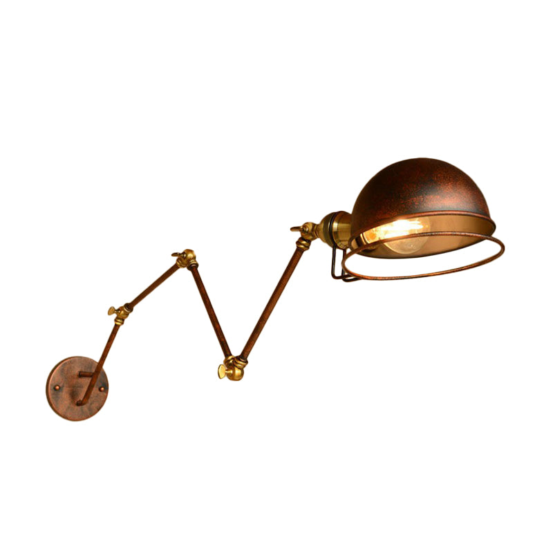 Iron Rust Wall Reading Lamp Hemispherical 1-Light Farmhouse Wall Mounted Lighting with Rotating Arm and Wire Guard Clearhalo 'Art deco wall lights' 'Cast Iron' 'Glass' 'Industrial wall lights' 'Industrial' 'Middle century wall lights' 'Modern' 'Rustic wall lights' 'Tiffany' 'Traditional wall lights' 'Wall Lamps & Sconces' 'Wall Lights' Lighting' 1916888