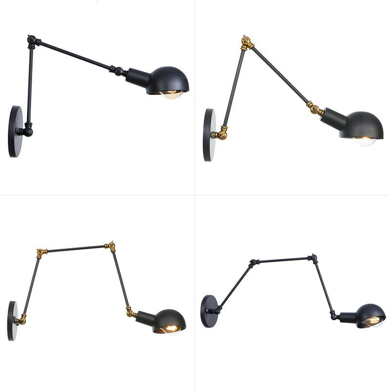 Black Bowl Swivelable Wall Light Kit Vintage Iron 8"/19.5"+19.5" Wide 1 Bulb Bedroom Wall Mounted Reading Lamp Clearhalo 'Art deco wall lights' 'Cast Iron' 'Glass' 'Industrial wall lights' 'Industrial' 'Middle century wall lights' 'Modern' 'Rustic wall lights' 'Tiffany' 'Traditional wall lights' 'Wall Lamps & Sconces' 'Wall Lights' Lighting' 1916890