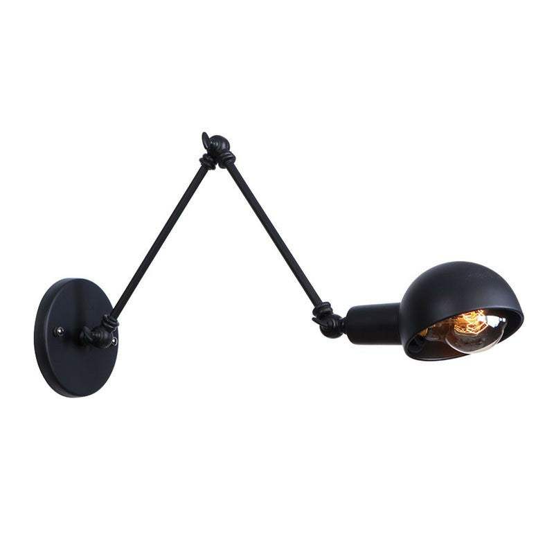 Black Bowl Swivelable Wall Light Kit Vintage Iron 8"/19.5"+19.5" Wide 1 Bulb Bedroom Wall Mounted Reading Lamp Clearhalo 'Art deco wall lights' 'Cast Iron' 'Glass' 'Industrial wall lights' 'Industrial' 'Middle century wall lights' 'Modern' 'Rustic wall lights' 'Tiffany' 'Traditional wall lights' 'Wall Lamps & Sconces' 'Wall Lights' Lighting' 1916894