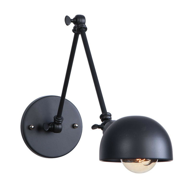 Black Bowl Swivelable Wall Light Kit Vintage Iron 8"/19.5"+19.5" Wide 1 Bulb Bedroom Wall Mounted Reading Lamp Clearhalo 'Art deco wall lights' 'Cast Iron' 'Glass' 'Industrial wall lights' 'Industrial' 'Middle century wall lights' 'Modern' 'Rustic wall lights' 'Tiffany' 'Traditional wall lights' 'Wall Lamps & Sconces' 'Wall Lights' Lighting' 1916895