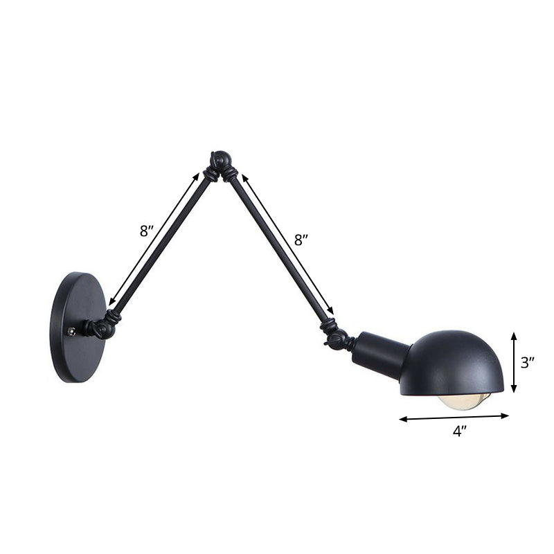 Black Bowl Swivelable Wall Light Kit Vintage Iron 8"/19.5"+19.5" Wide 1 Bulb Bedroom Wall Mounted Reading Lamp Clearhalo 'Art deco wall lights' 'Cast Iron' 'Glass' 'Industrial wall lights' 'Industrial' 'Middle century wall lights' 'Modern' 'Rustic wall lights' 'Tiffany' 'Traditional wall lights' 'Wall Lamps & Sconces' 'Wall Lights' Lighting' 1916896