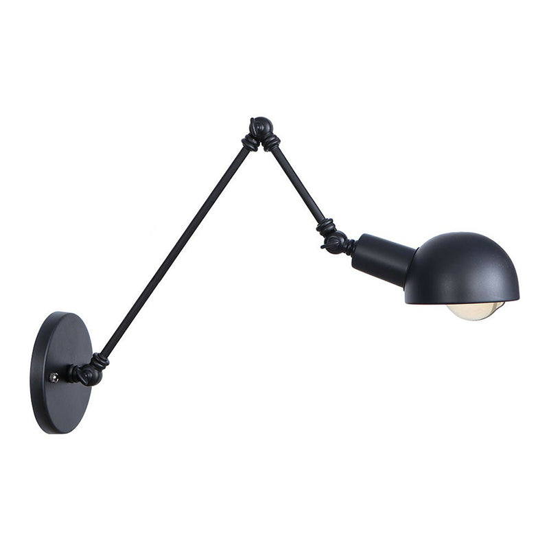 Black Bowl Swivelable Wall Light Kit Vintage Iron 8"/19.5"+19.5" Wide 1 Bulb Bedroom Wall Mounted Reading Lamp Black 12"+4" Clearhalo 'Art deco wall lights' 'Cast Iron' 'Glass' 'Industrial wall lights' 'Industrial' 'Middle century wall lights' 'Modern' 'Rustic wall lights' 'Tiffany' 'Traditional wall lights' 'Wall Lamps & Sconces' 'Wall Lights' Lighting' 1916897