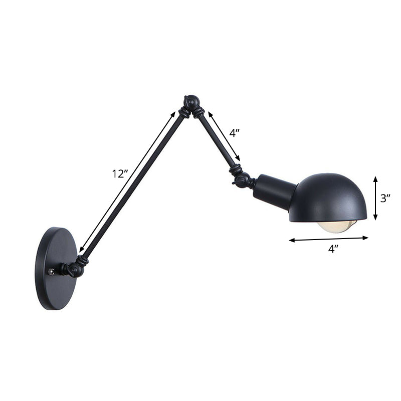 Black Bowl Swivelable Wall Light Kit Vintage Iron 8"/19.5"+19.5" Wide 1 Bulb Bedroom Wall Mounted Reading Lamp Clearhalo 'Art deco wall lights' 'Cast Iron' 'Glass' 'Industrial wall lights' 'Industrial' 'Middle century wall lights' 'Modern' 'Rustic wall lights' 'Tiffany' 'Traditional wall lights' 'Wall Lamps & Sconces' 'Wall Lights' Lighting' 1916898