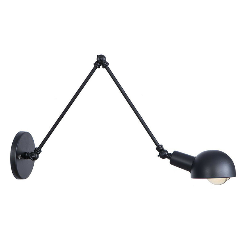 Black Bowl Swivelable Wall Light Kit Vintage Iron 8"/19.5"+19.5" Wide 1 Bulb Bedroom Wall Mounted Reading Lamp Black 12"+12" Clearhalo 'Art deco wall lights' 'Cast Iron' 'Glass' 'Industrial wall lights' 'Industrial' 'Middle century wall lights' 'Modern' 'Rustic wall lights' 'Tiffany' 'Traditional wall lights' 'Wall Lamps & Sconces' 'Wall Lights' Lighting' 1916899