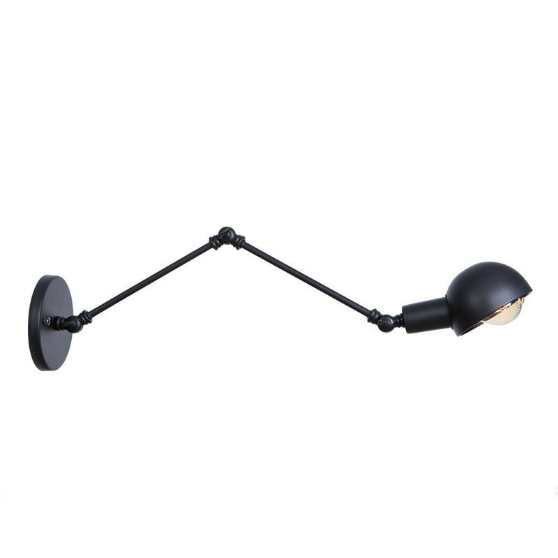 Black Bowl Swivelable Wall Light Kit Vintage Iron 8"/19.5"+19.5" Wide 1 Bulb Bedroom Wall Mounted Reading Lamp Clearhalo 'Art deco wall lights' 'Cast Iron' 'Glass' 'Industrial wall lights' 'Industrial' 'Middle century wall lights' 'Modern' 'Rustic wall lights' 'Tiffany' 'Traditional wall lights' 'Wall Lamps & Sconces' 'Wall Lights' Lighting' 1916900
