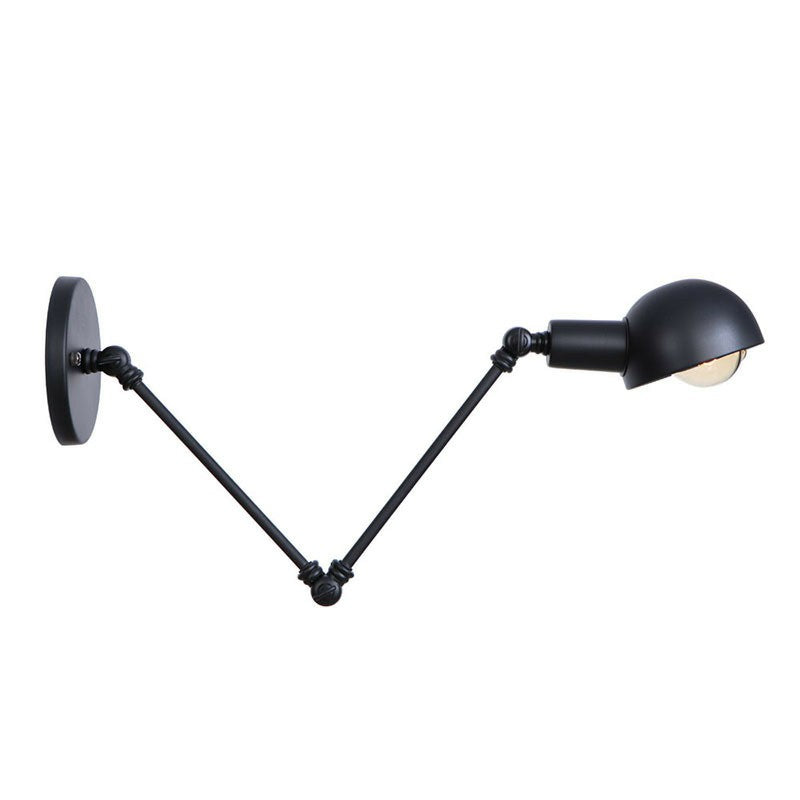 Black Bowl Swivelable Wall Light Kit Vintage Iron 8"/19.5"+19.5" Wide 1 Bulb Bedroom Wall Mounted Reading Lamp Clearhalo 'Art deco wall lights' 'Cast Iron' 'Glass' 'Industrial wall lights' 'Industrial' 'Middle century wall lights' 'Modern' 'Rustic wall lights' 'Tiffany' 'Traditional wall lights' 'Wall Lamps & Sconces' 'Wall Lights' Lighting' 1916901
