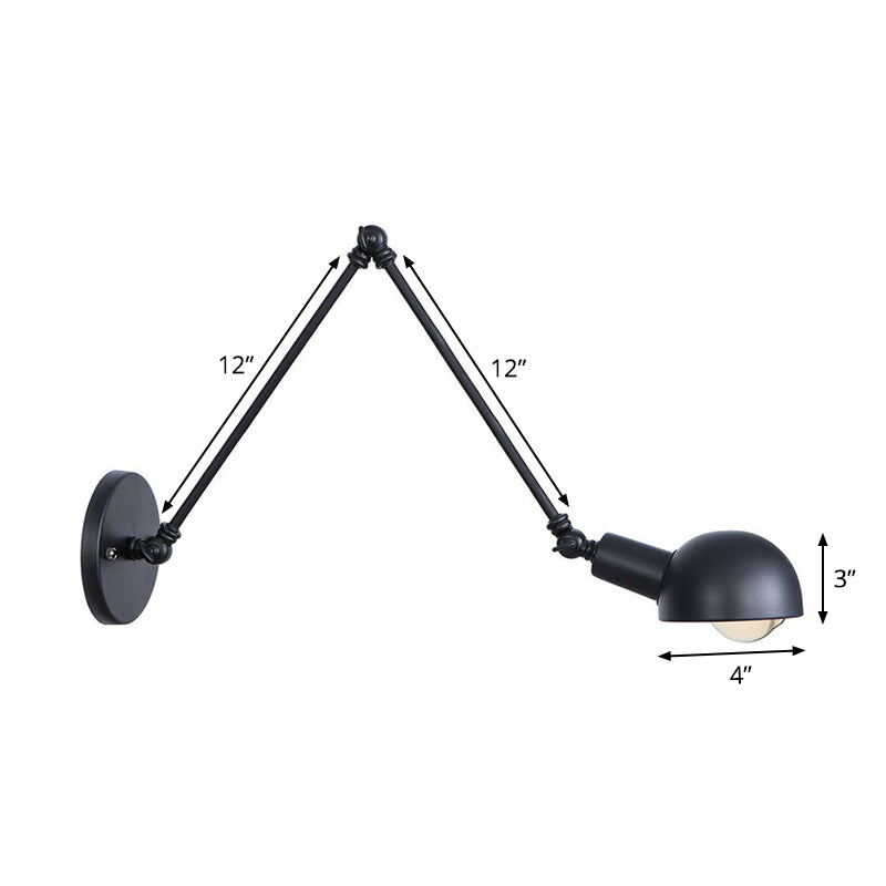 Black Bowl Swivelable Wall Light Kit Vintage Iron 8"/19.5"+19.5" Wide 1 Bulb Bedroom Wall Mounted Reading Lamp Clearhalo 'Art deco wall lights' 'Cast Iron' 'Glass' 'Industrial wall lights' 'Industrial' 'Middle century wall lights' 'Modern' 'Rustic wall lights' 'Tiffany' 'Traditional wall lights' 'Wall Lamps & Sconces' 'Wall Lights' Lighting' 1916902