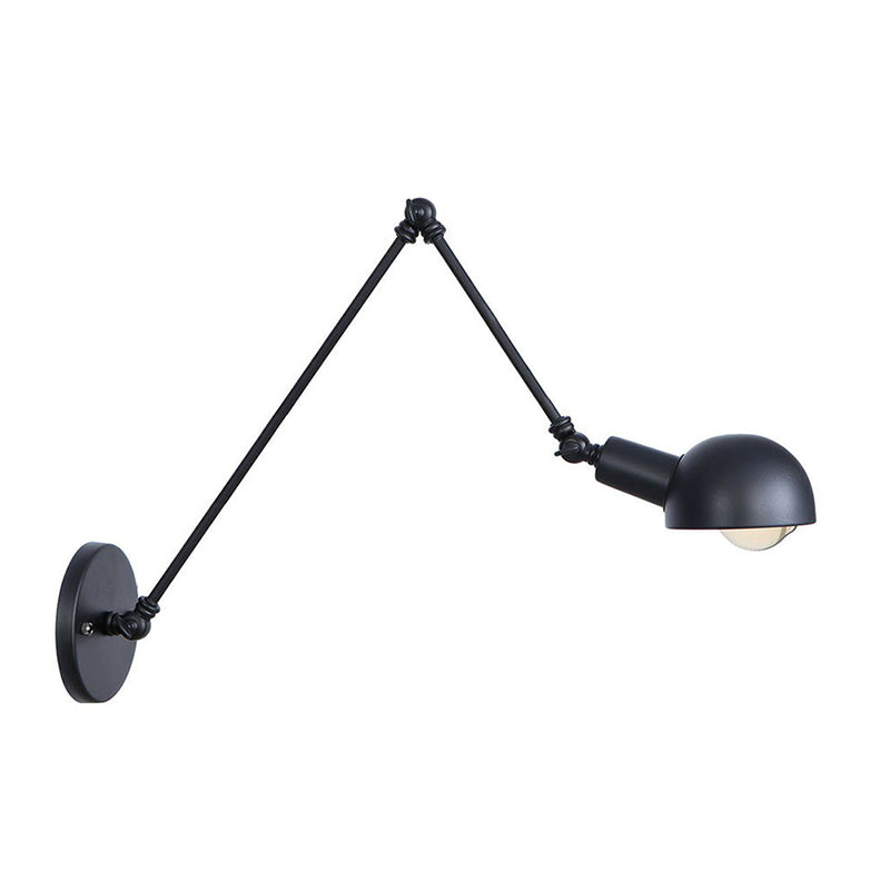Black Bowl Swivelable Wall Light Kit Vintage Iron 8"/19.5"+19.5" Wide 1 Bulb Bedroom Wall Mounted Reading Lamp Clearhalo 'Art deco wall lights' 'Cast Iron' 'Glass' 'Industrial wall lights' 'Industrial' 'Middle century wall lights' 'Modern' 'Rustic wall lights' 'Tiffany' 'Traditional wall lights' 'Wall Lamps & Sconces' 'Wall Lights' Lighting' 1916903
