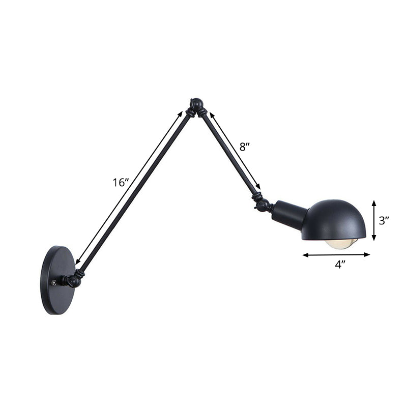 Black Bowl Swivelable Wall Light Kit Vintage Iron 8"/19.5"+19.5" Wide 1 Bulb Bedroom Wall Mounted Reading Lamp Clearhalo 'Art deco wall lights' 'Cast Iron' 'Glass' 'Industrial wall lights' 'Industrial' 'Middle century wall lights' 'Modern' 'Rustic wall lights' 'Tiffany' 'Traditional wall lights' 'Wall Lamps & Sconces' 'Wall Lights' Lighting' 1916904