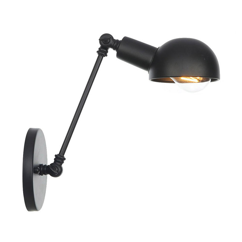 Black Bowl Swivelable Wall Light Kit Vintage Iron 8"/19.5"+19.5" Wide 1 Bulb Bedroom Wall Mounted Reading Lamp Black 8" Clearhalo 'Art deco wall lights' 'Cast Iron' 'Glass' 'Industrial wall lights' 'Industrial' 'Middle century wall lights' 'Modern' 'Rustic wall lights' 'Tiffany' 'Traditional wall lights' 'Wall Lamps & Sconces' 'Wall Lights' Lighting' 1916909