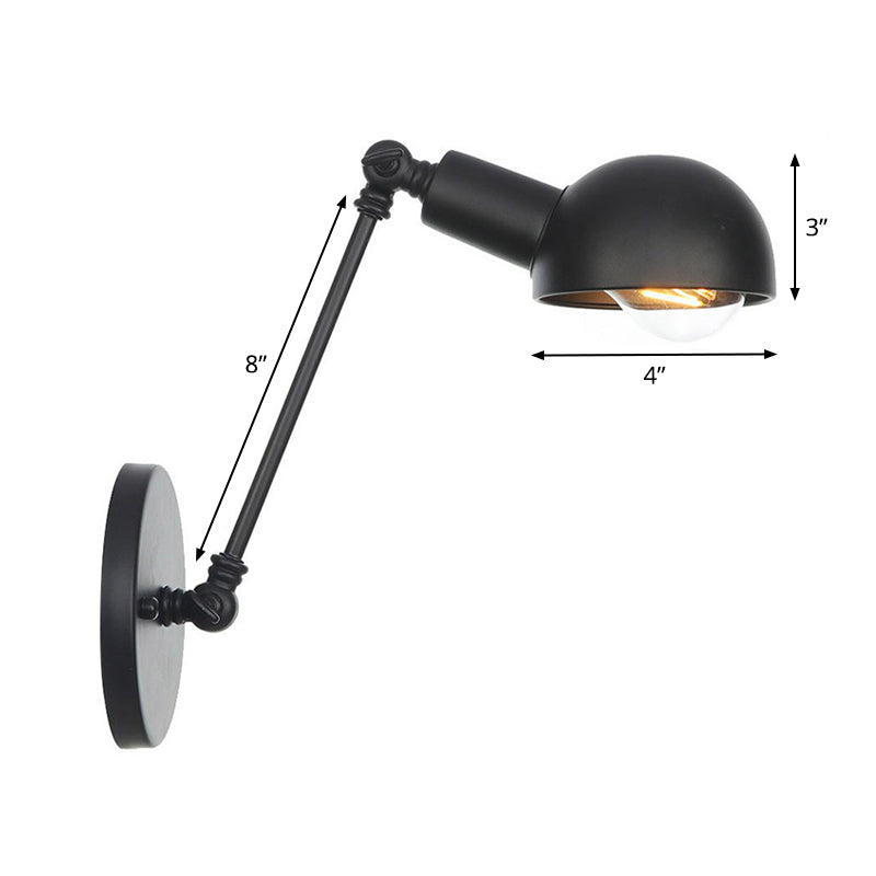 Black Bowl Swivelable Wall Light Kit Vintage Iron 8"/19.5"+19.5" Wide 1 Bulb Bedroom Wall Mounted Reading Lamp Clearhalo 'Art deco wall lights' 'Cast Iron' 'Glass' 'Industrial wall lights' 'Industrial' 'Middle century wall lights' 'Modern' 'Rustic wall lights' 'Tiffany' 'Traditional wall lights' 'Wall Lamps & Sconces' 'Wall Lights' Lighting' 1916910