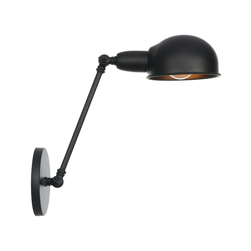 Industrial Dome Shade Wall Lamp Kit Single-Bulb Iron Wall Mount Light Fixture with Swing Arm in Black, 6"+6"/12"+6" W Black 8" Clearhalo 'Art deco wall lights' 'Cast Iron' 'Glass' 'Industrial wall lights' 'Industrial' 'Middle century wall lights' 'Modern' 'Rustic wall lights' 'Tiffany' 'Traditional wall lights' 'Wall Lamps & Sconces' 'Wall Lights' Lighting' 1916912