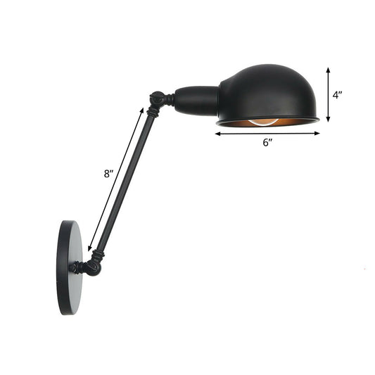 Industrial Dome Shade Wall Lamp Kit Single-Bulb Iron Wall Mount Light Fixture with Swing Arm in Black, 6"+6"/12"+6" W Clearhalo 'Art deco wall lights' 'Cast Iron' 'Glass' 'Industrial wall lights' 'Industrial' 'Middle century wall lights' 'Modern' 'Rustic wall lights' 'Tiffany' 'Traditional wall lights' 'Wall Lamps & Sconces' 'Wall Lights' Lighting' 1916913