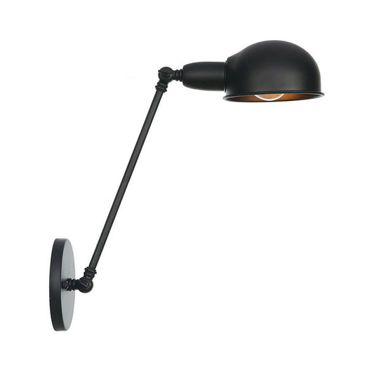 Industrial Dome Shade Wall Lamp Kit Single-Bulb Iron Wall Mount Light Fixture with Swing Arm in Black, 6"+6"/12"+6" W Black 12" Clearhalo 'Art deco wall lights' 'Cast Iron' 'Glass' 'Industrial wall lights' 'Industrial' 'Middle century wall lights' 'Modern' 'Rustic wall lights' 'Tiffany' 'Traditional wall lights' 'Wall Lamps & Sconces' 'Wall Lights' Lighting' 1916914