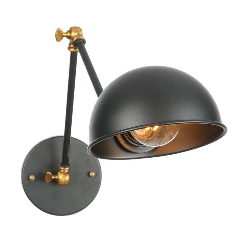 Industrial Dome Shade Wall Lamp Kit Single-Bulb Iron Wall Mount Light Fixture with Swing Arm in Black, 6"+6"/12"+6" W Black 6"+6" Clearhalo 'Art deco wall lights' 'Cast Iron' 'Glass' 'Industrial wall lights' 'Industrial' 'Middle century wall lights' 'Modern' 'Rustic wall lights' 'Tiffany' 'Traditional wall lights' 'Wall Lamps & Sconces' 'Wall Lights' Lighting' 1916916