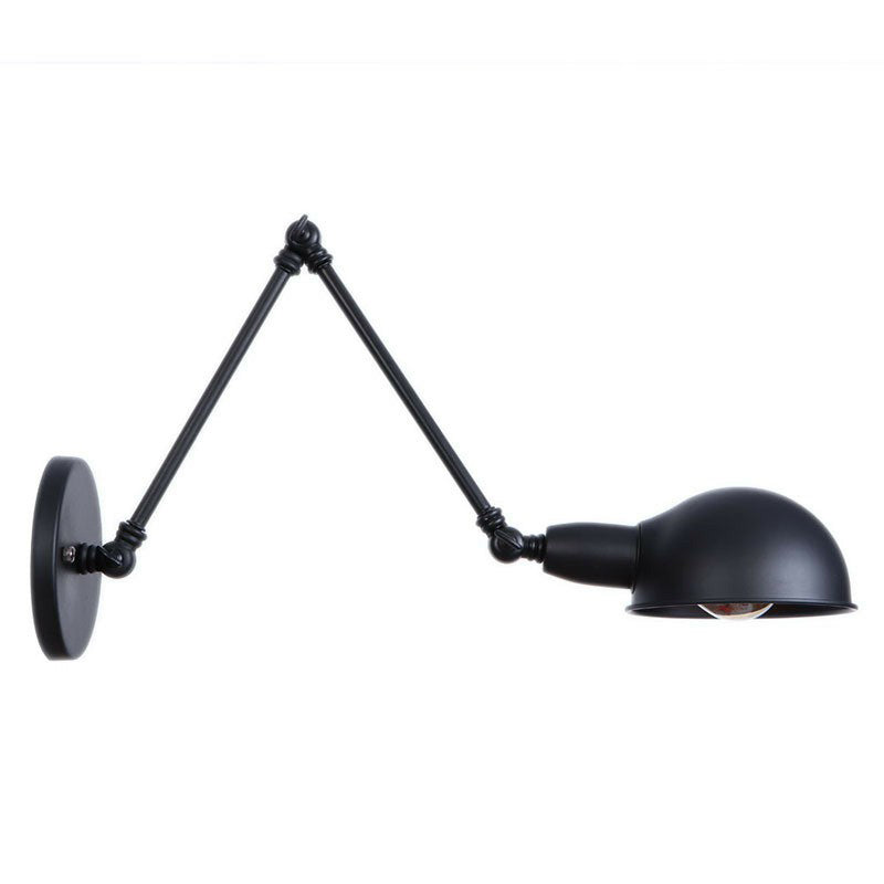 Industrial Dome Shade Wall Lamp Kit Single-Bulb Iron Wall Mount Light Fixture with Swing Arm in Black, 6"+6"/12"+6" W Clearhalo 'Art deco wall lights' 'Cast Iron' 'Glass' 'Industrial wall lights' 'Industrial' 'Middle century wall lights' 'Modern' 'Rustic wall lights' 'Tiffany' 'Traditional wall lights' 'Wall Lamps & Sconces' 'Wall Lights' Lighting' 1916917