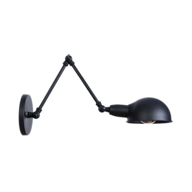 Industrial Dome Shade Wall Lamp Kit Single-Bulb Iron Wall Mount Light Fixture with Swing Arm in Black, 6"+6"/12"+6" W Clearhalo 'Art deco wall lights' 'Cast Iron' 'Glass' 'Industrial wall lights' 'Industrial' 'Middle century wall lights' 'Modern' 'Rustic wall lights' 'Tiffany' 'Traditional wall lights' 'Wall Lamps & Sconces' 'Wall Lights' Lighting' 1916918
