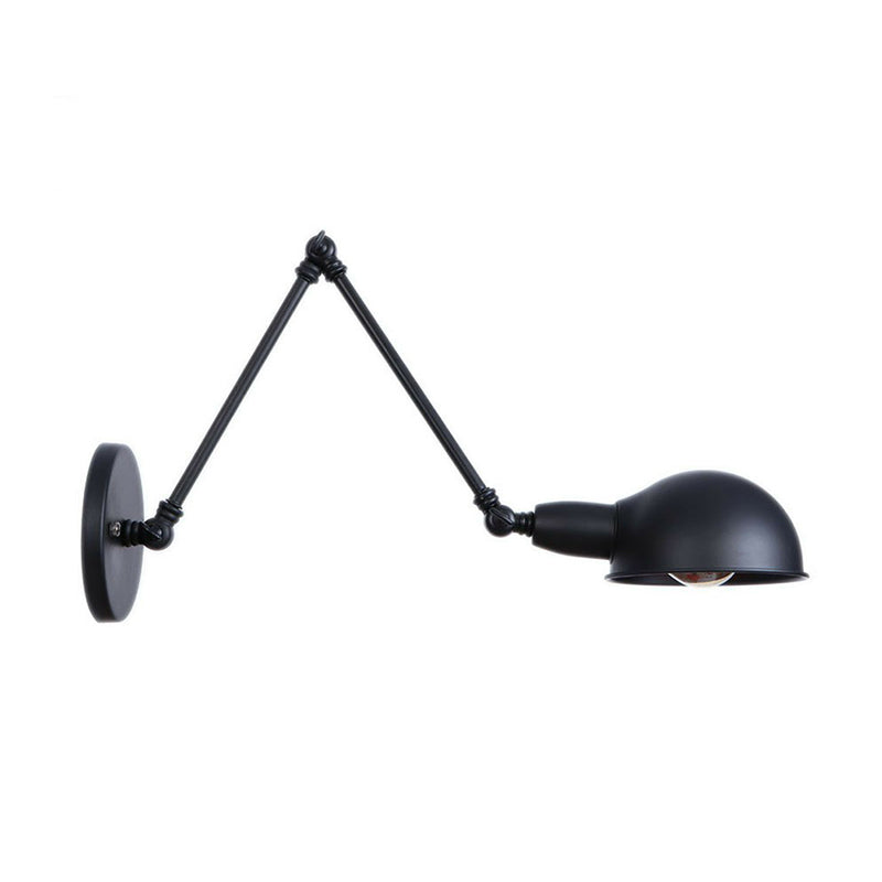 Industrial Dome Shade Wall Lamp Kit Single-Bulb Iron Wall Mount Light Fixture with Swing Arm in Black, 6"+6"/12"+6" W Black 8"+8" Clearhalo 'Art deco wall lights' 'Cast Iron' 'Glass' 'Industrial wall lights' 'Industrial' 'Middle century wall lights' 'Modern' 'Rustic wall lights' 'Tiffany' 'Traditional wall lights' 'Wall Lamps & Sconces' 'Wall Lights' Lighting' 1916920