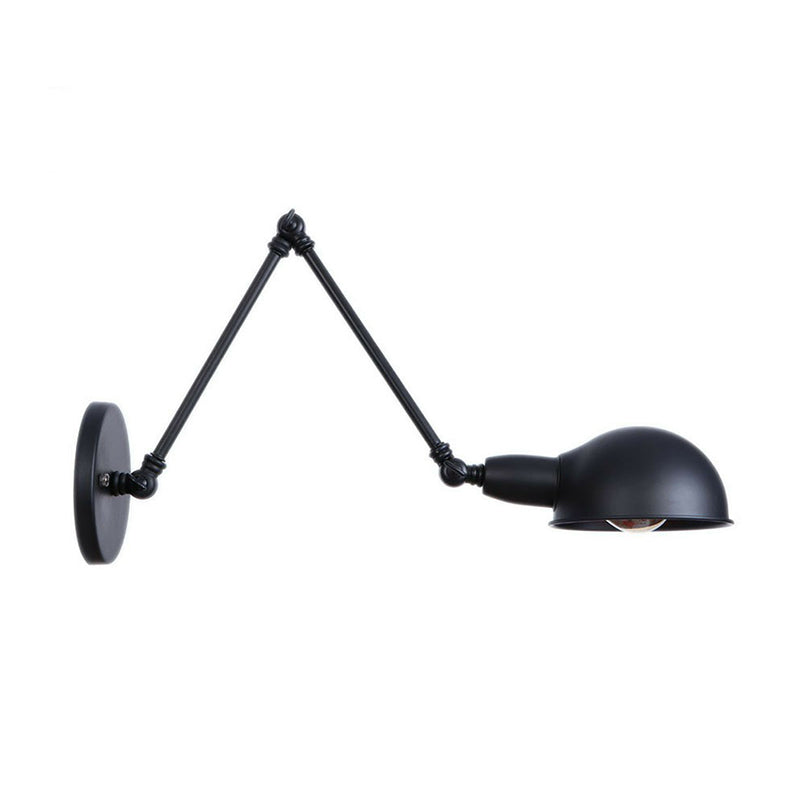 Industrial Dome Shade Wall Lamp Kit Single-Bulb Iron Wall Mount Light Fixture with Swing Arm in Black, 6"+6"/12"+6" W Black 8"+8" Clearhalo 'Art deco wall lights' 'Cast Iron' 'Glass' 'Industrial wall lights' 'Industrial' 'Middle century wall lights' 'Modern' 'Rustic wall lights' 'Tiffany' 'Traditional wall lights' 'Wall Lamps & Sconces' 'Wall Lights' Lighting' 1916920