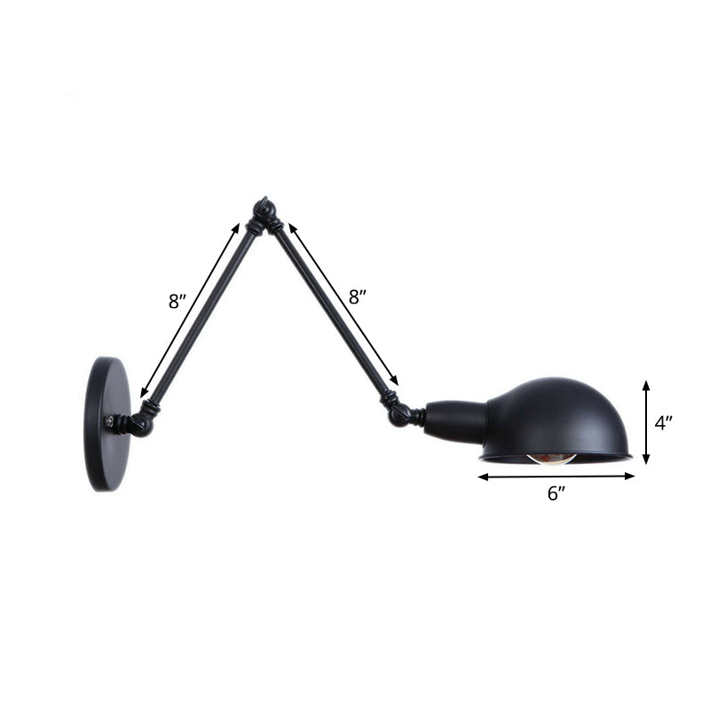 Industrial Dome Shade Wall Lamp Kit Single-Bulb Iron Wall Mount Light Fixture with Swing Arm in Black, 6"+6"/12"+6" W Clearhalo 'Art deco wall lights' 'Cast Iron' 'Glass' 'Industrial wall lights' 'Industrial' 'Middle century wall lights' 'Modern' 'Rustic wall lights' 'Tiffany' 'Traditional wall lights' 'Wall Lamps & Sconces' 'Wall Lights' Lighting' 1916921