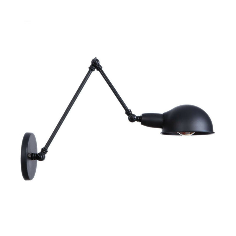 Industrial Dome Shade Wall Lamp Kit Single-Bulb Iron Wall Mount Light Fixture with Swing Arm in Black, 6"+6"/12"+6" W Black 12"+6" Clearhalo 'Art deco wall lights' 'Cast Iron' 'Glass' 'Industrial wall lights' 'Industrial' 'Middle century wall lights' 'Modern' 'Rustic wall lights' 'Tiffany' 'Traditional wall lights' 'Wall Lamps & Sconces' 'Wall Lights' Lighting' 1916922