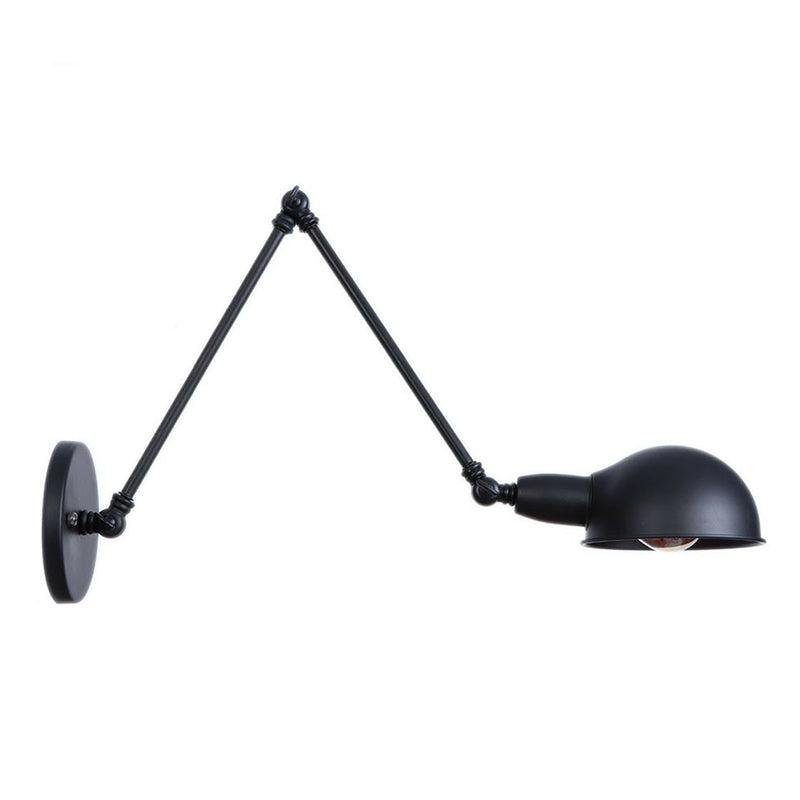 Industrial Dome Shade Wall Lamp Kit Single-Bulb Iron Wall Mount Light Fixture with Swing Arm in Black, 6"+6"/12"+6" W Black 12"+12" Clearhalo 'Art deco wall lights' 'Cast Iron' 'Glass' 'Industrial wall lights' 'Industrial' 'Middle century wall lights' 'Modern' 'Rustic wall lights' 'Tiffany' 'Traditional wall lights' 'Wall Lamps & Sconces' 'Wall Lights' Lighting' 1916924