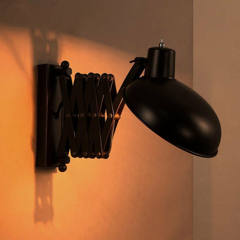 1-Bulb Stretch Arm Bowl Shade Wall Light Retro Black Iron Wall Mounted Reading Lamp for Dorm Room Clearhalo 'Art deco wall lights' 'Cast Iron' 'Glass' 'Industrial wall lights' 'Industrial' 'Middle century wall lights' 'Modern' 'Rustic wall lights' 'Tiffany' 'Traditional wall lights' 'Wall Lamps & Sconces' 'Wall Lights' Lighting' 1916927