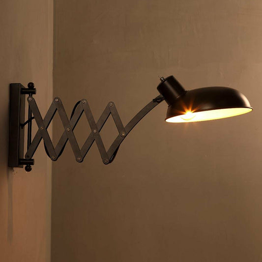1-Bulb Stretch Arm Bowl Shade Wall Light Retro Black Iron Wall Mounted Reading Lamp for Dorm Room Clearhalo 'Art deco wall lights' 'Cast Iron' 'Glass' 'Industrial wall lights' 'Industrial' 'Middle century wall lights' 'Modern' 'Rustic wall lights' 'Tiffany' 'Traditional wall lights' 'Wall Lamps & Sconces' 'Wall Lights' Lighting' 1916928