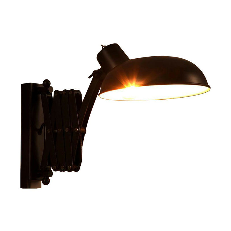 1-Bulb Stretch Arm Bowl Shade Wall Light Retro Black Iron Wall Mounted Reading Lamp for Dorm Room Clearhalo 'Art deco wall lights' 'Cast Iron' 'Glass' 'Industrial wall lights' 'Industrial' 'Middle century wall lights' 'Modern' 'Rustic wall lights' 'Tiffany' 'Traditional wall lights' 'Wall Lamps & Sconces' 'Wall Lights' Lighting' 1916929